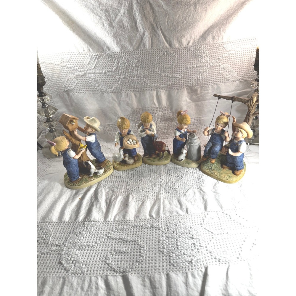 Lot of 5 Vintage 1985 Denim Days Figurines Homco Danny Debbie Farm Country Decor